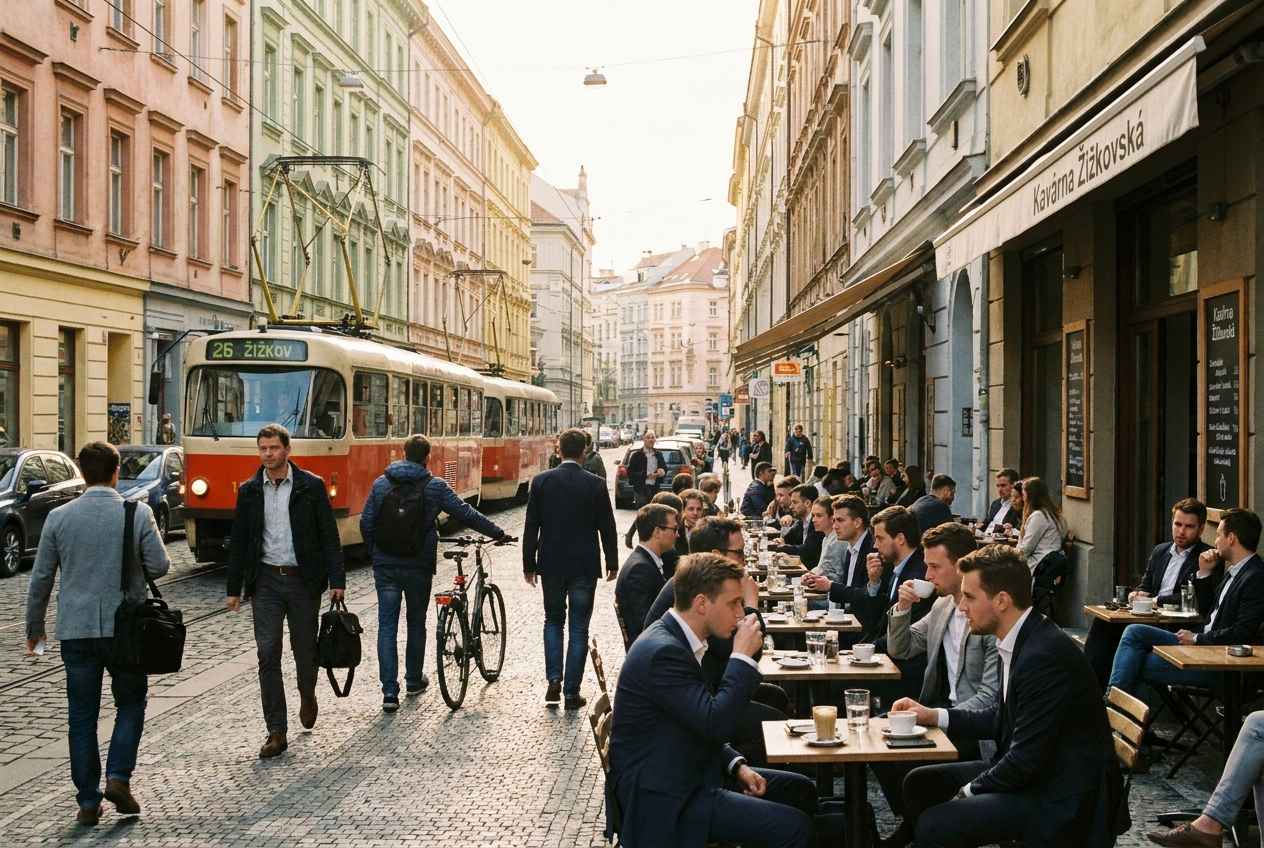 Žižkov — kavárny, ulice a ranní Praha